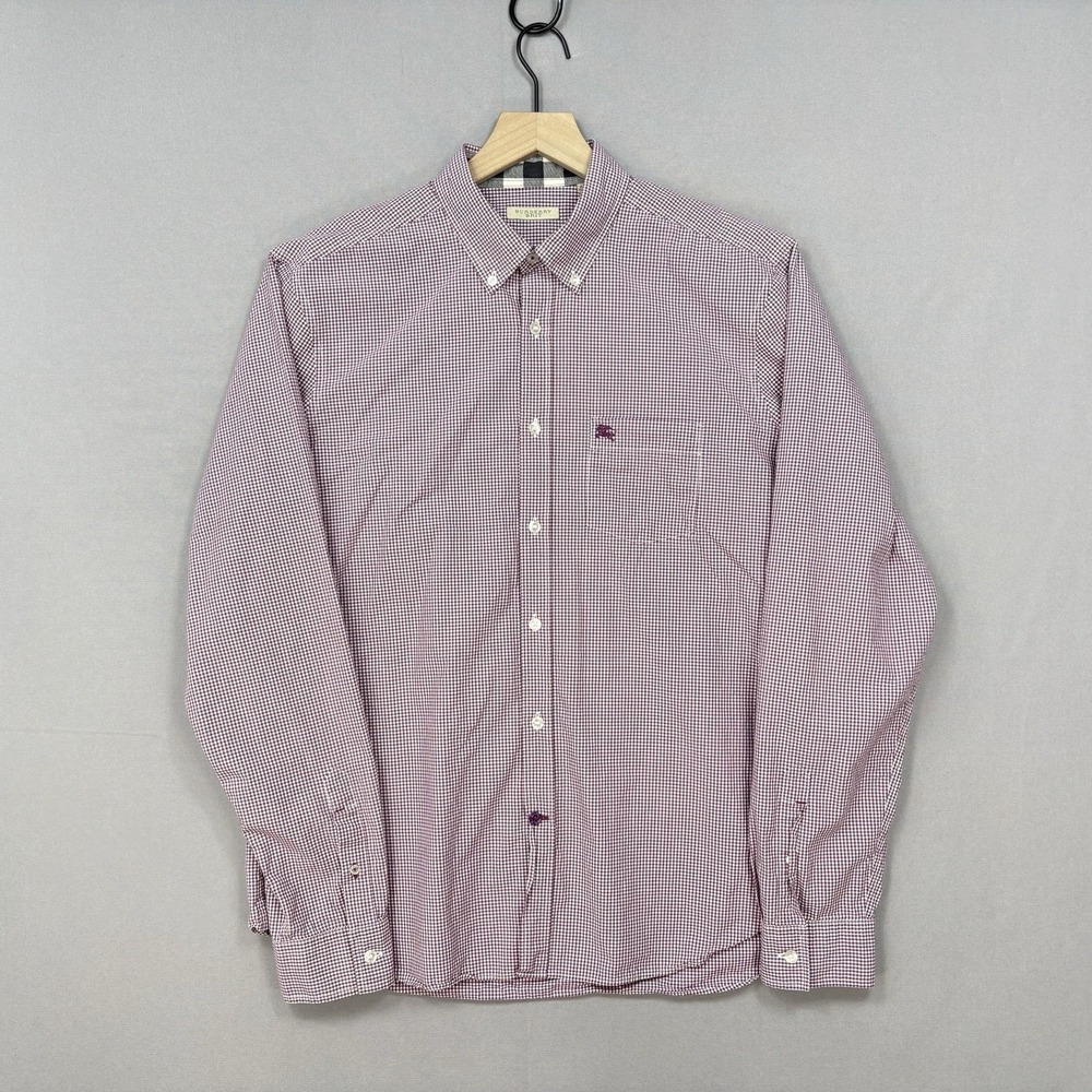Burberry Brit Button Down Shirt Mens XL Burgundy Gingham Embroidered Logo Pocket